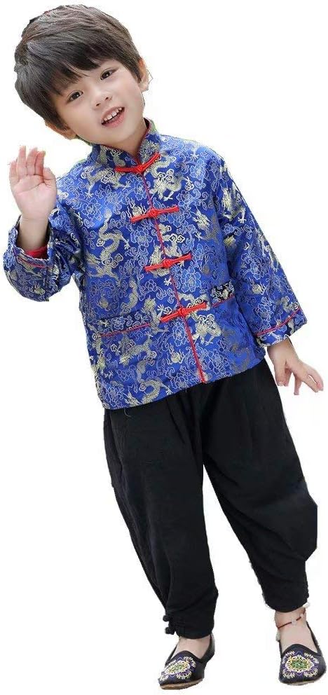 Little Boys Dragon Tang Coat Long Sleeve Costume Jacket 1