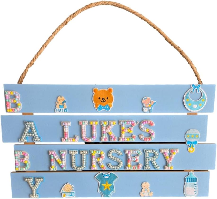 Handmade Baby Nursery Wooden Name Sign with Decor
