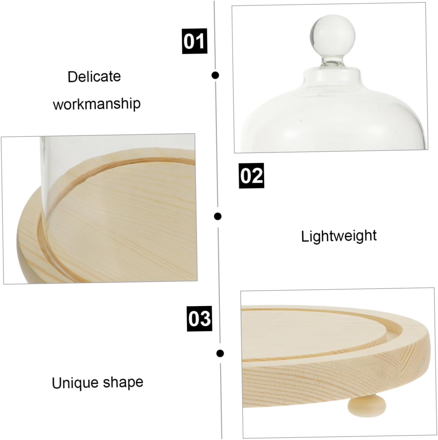 DOITOOL Clear Glass Dome Cloche with Wood Base