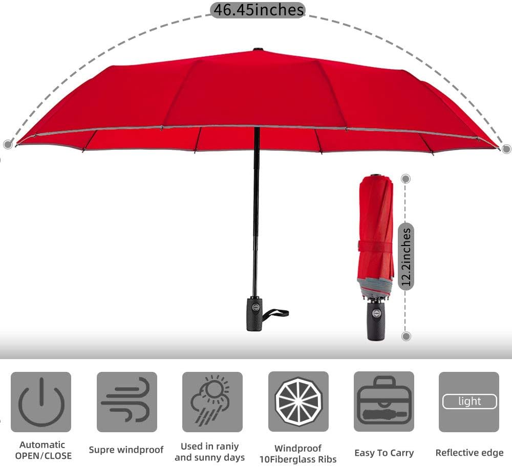 FDJASGY Windproof Travel Umbrella with Reflective Stripe and Zipper Pouch