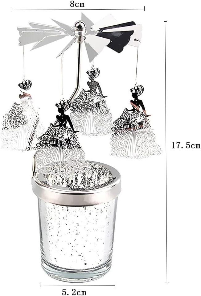 Eforcase Silver Spinning Candle Holder with Glass Cup