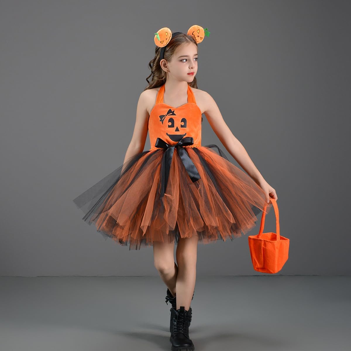 FYMNSI 3PCS Kids Halloween Pumpkin Tutu Dress Set