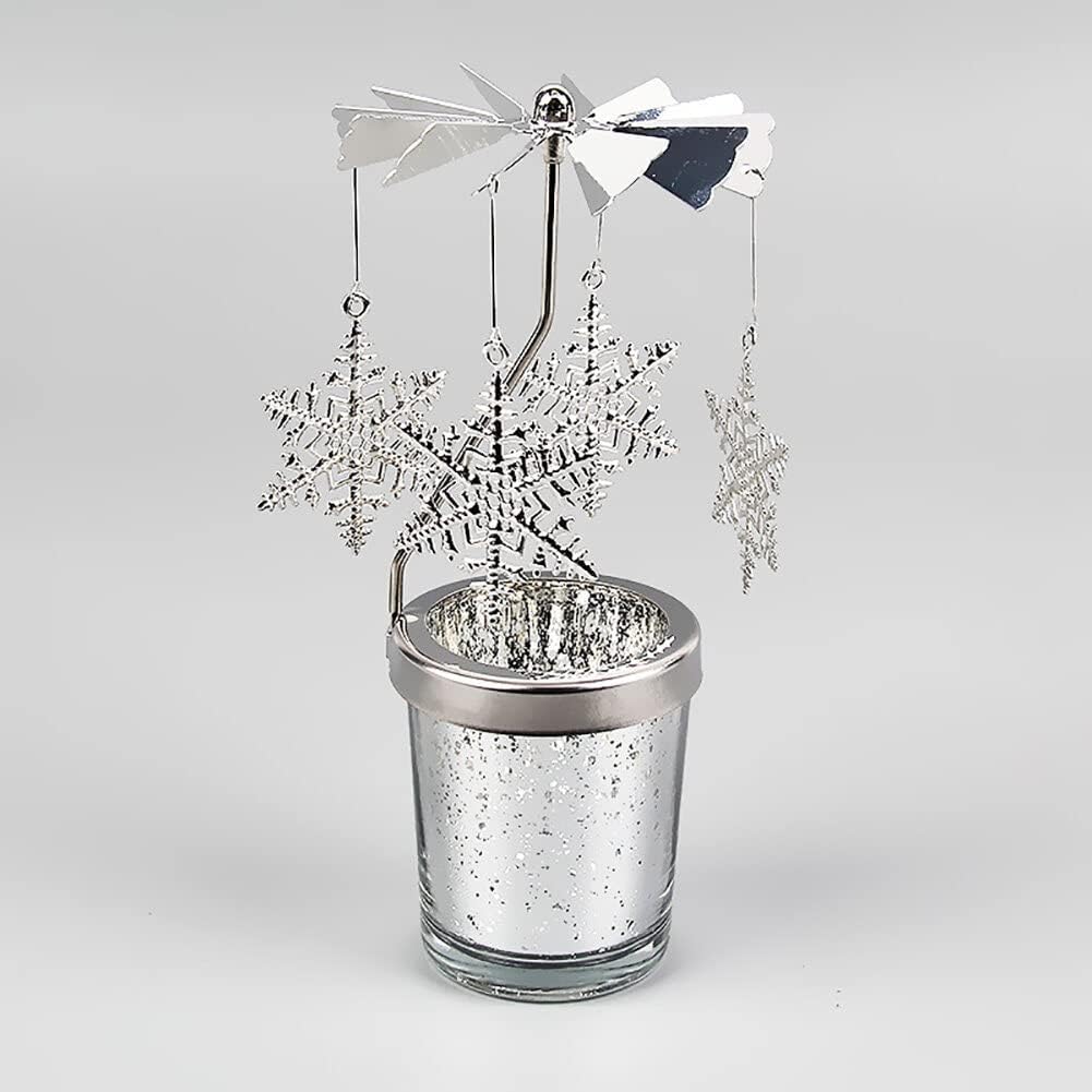 Eforcase Silver Spinning Candle Holder with Glass Cup