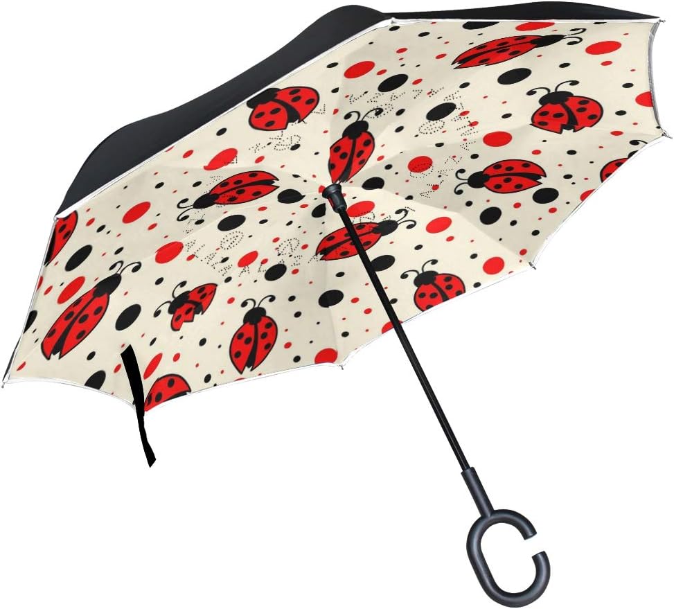 MRMIAN Ladybugs Windproof Stick Umbrella with Hook