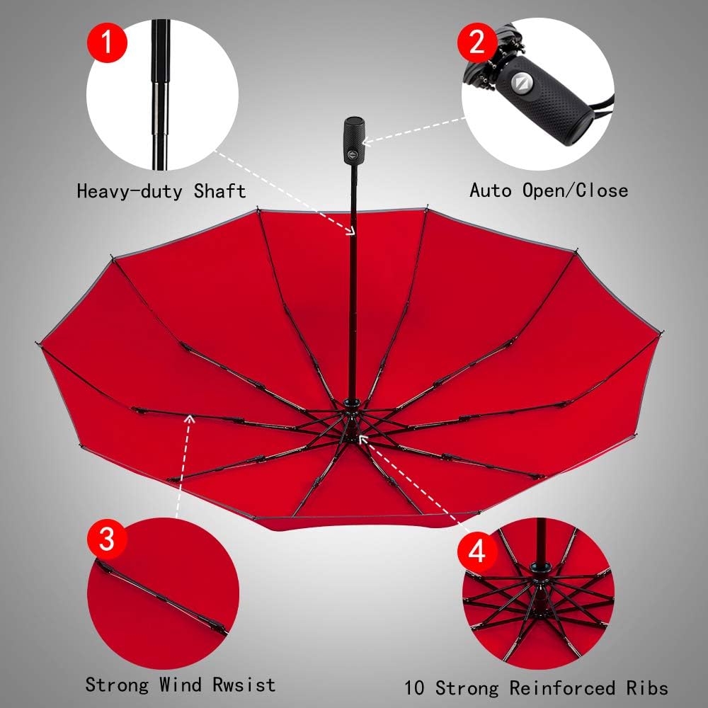 FDJASGY Windproof Travel Umbrella with Reflective Stripe and Zipper Pouch