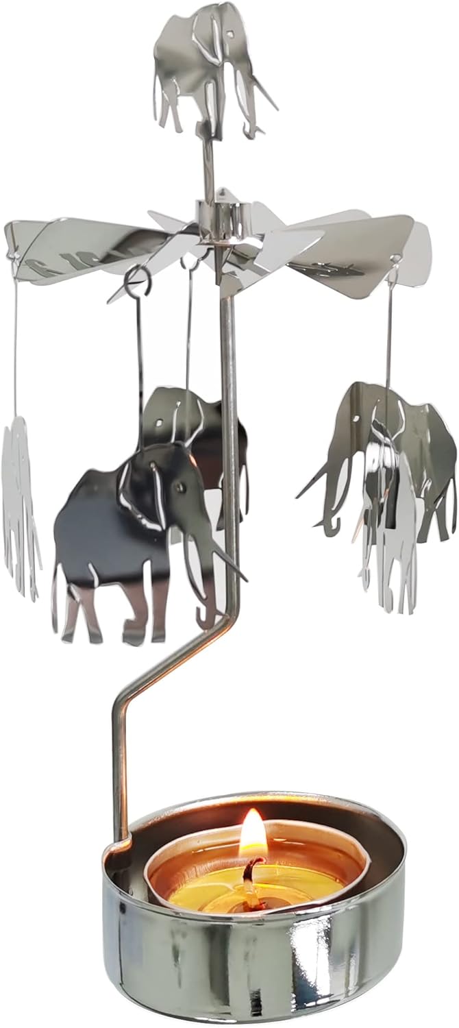 Rotary Candle Holder Spinning Tea Light Carousel Elephant Decor
