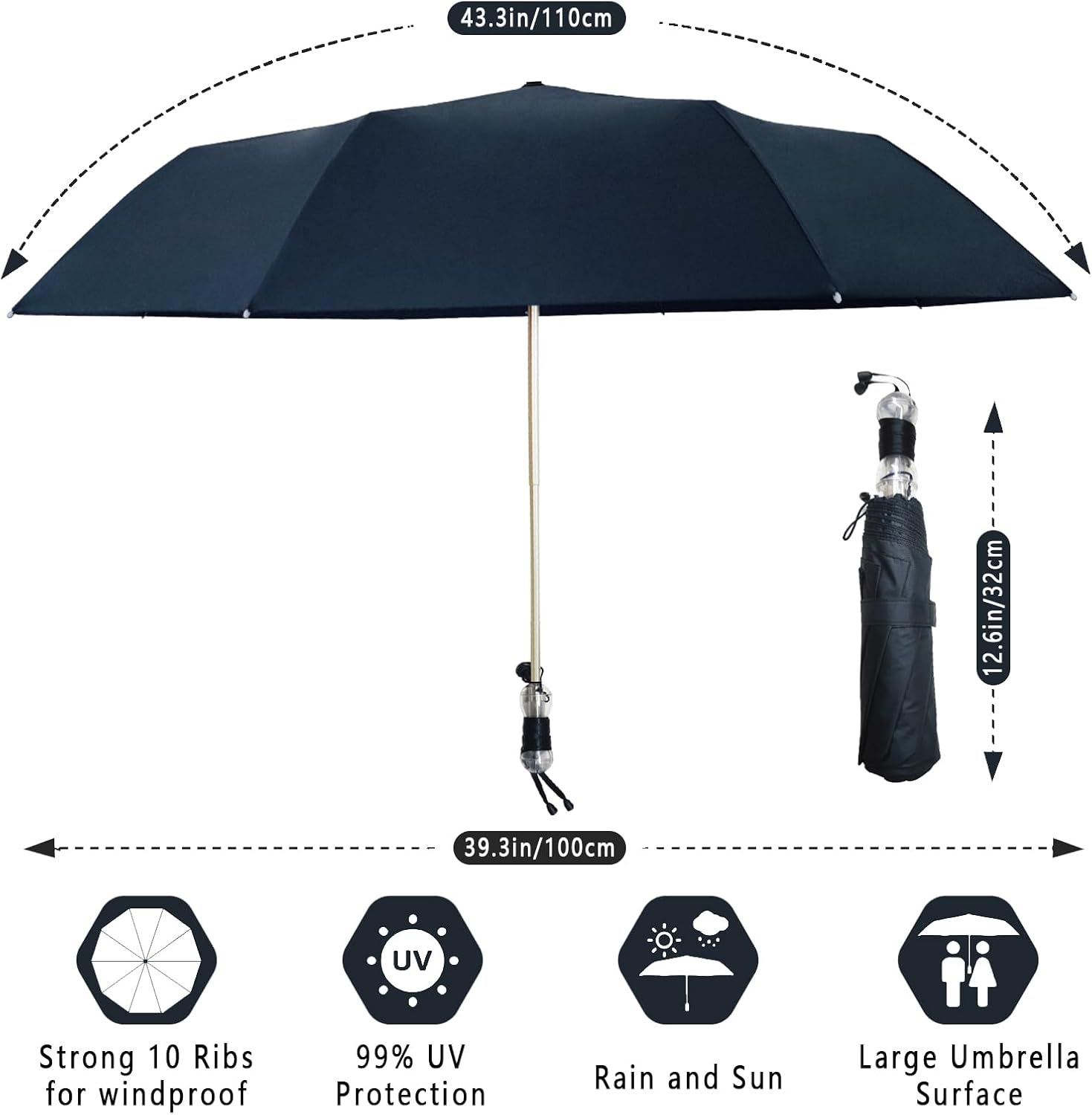 Windproof Travel Umbrella with Patented Handle Design