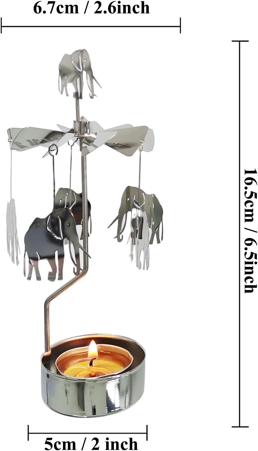 Rotary Candle Holder Spinning Tea Light Carousel Elephant Decor