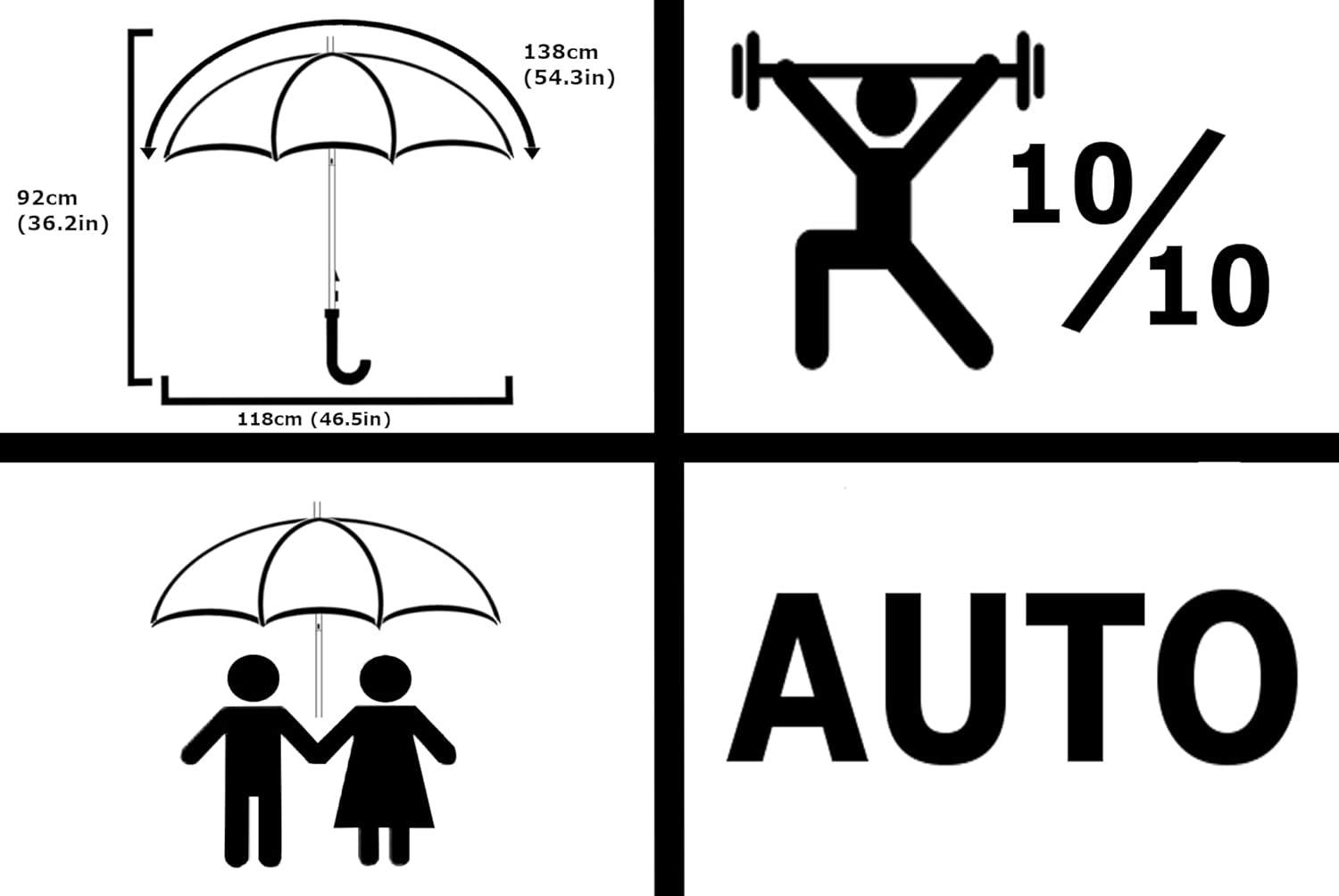 12 Rib Windproof Heavy Duty Golf Umbrella for Men Women Black