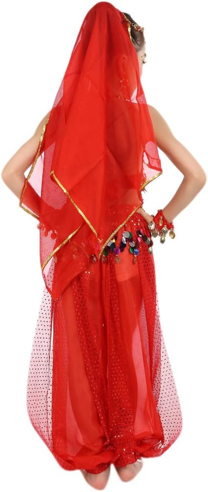 Handmade Girl Belly Dance Costume Crop Top with Sleeves for Kids