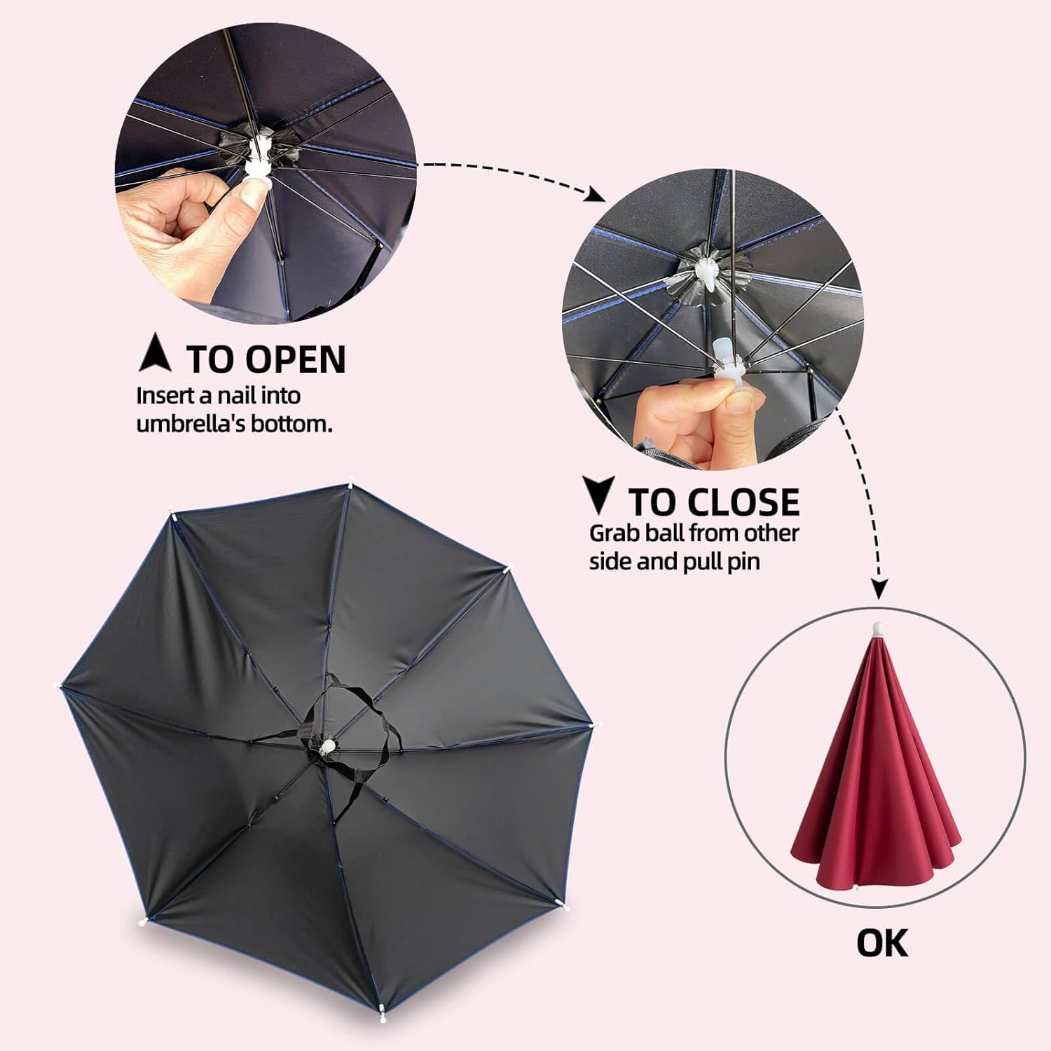 Rain Umbrella Hat for Women Men Lightweight and Comfortable