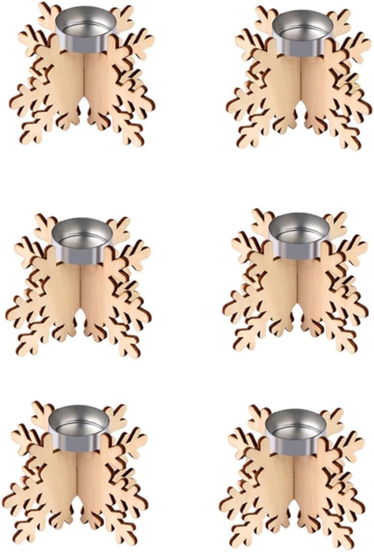 CIMAXIC Christmas Snowflake Candle Holders 6PCS Wooden Tea Light Stands
