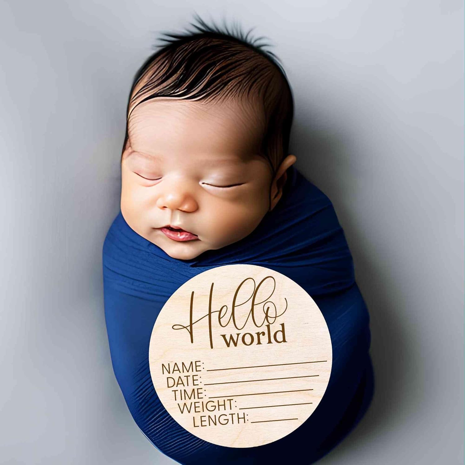 Hello World Newborn Sign - Custom Birth Announcement Plaque 1