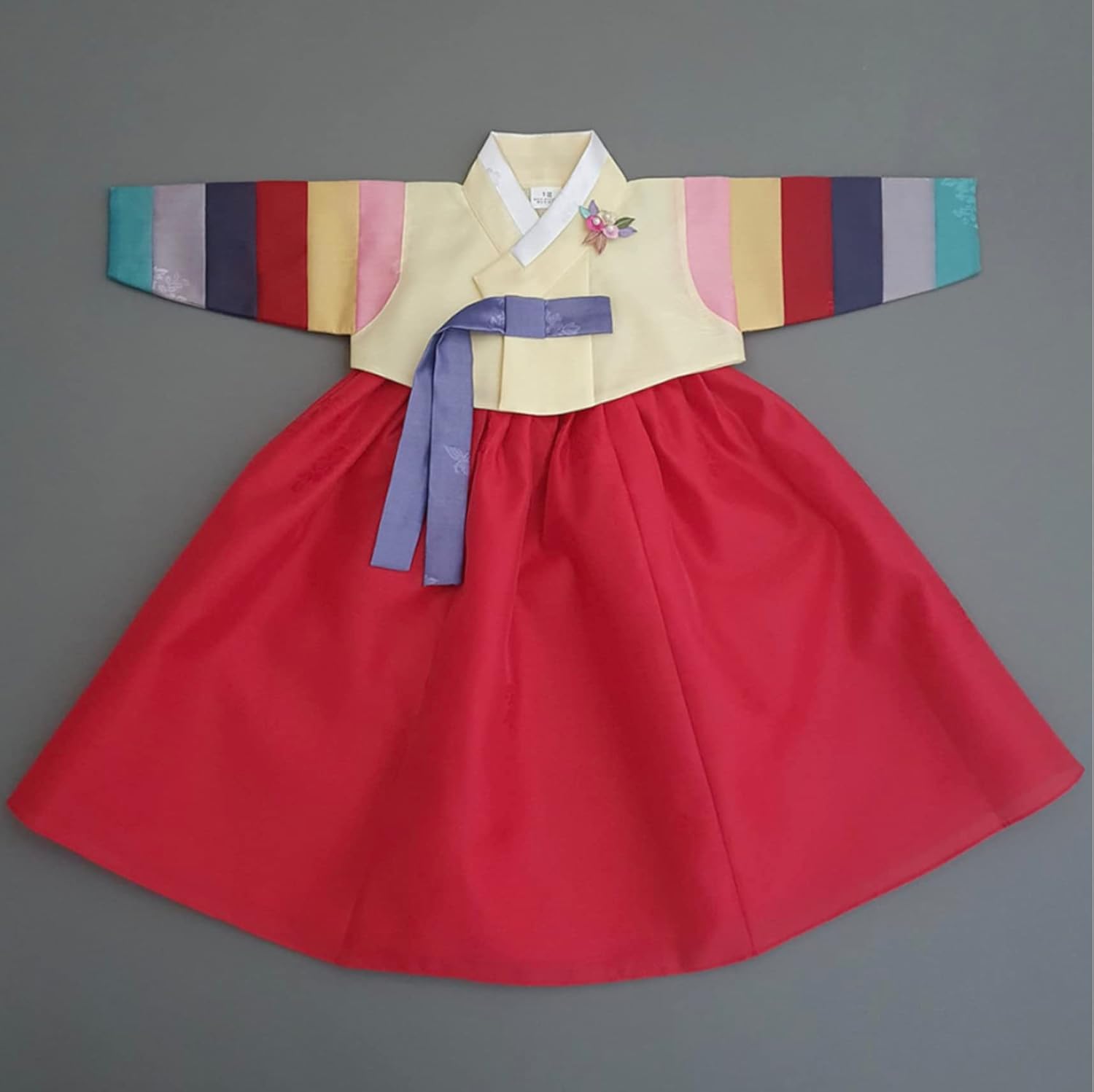 Korean Baby Girl Hanbok with Ivory Pink Floral Brooch
