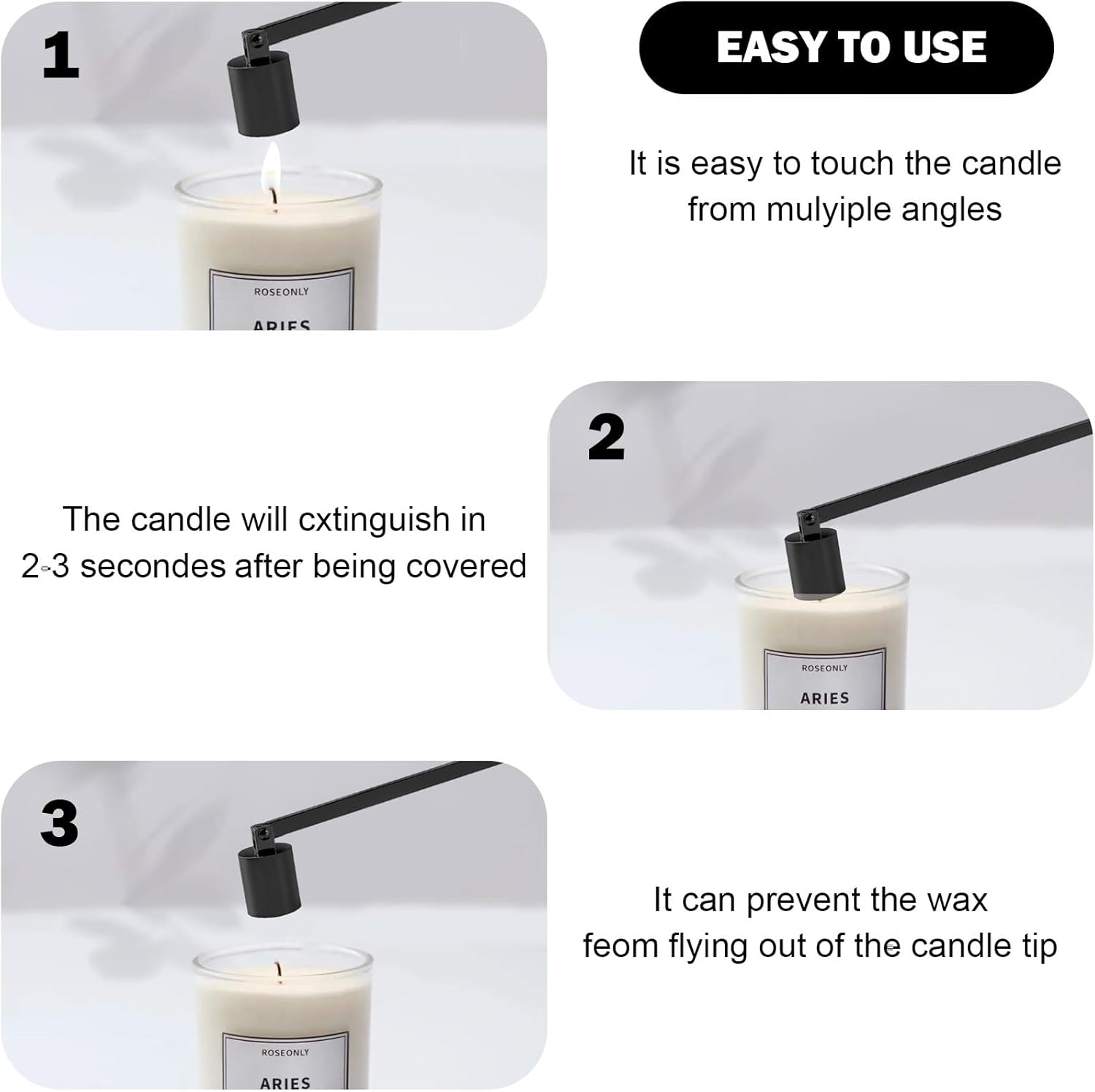 WRENYZK Candle Snuffer Extinguisher with Long Handle Black