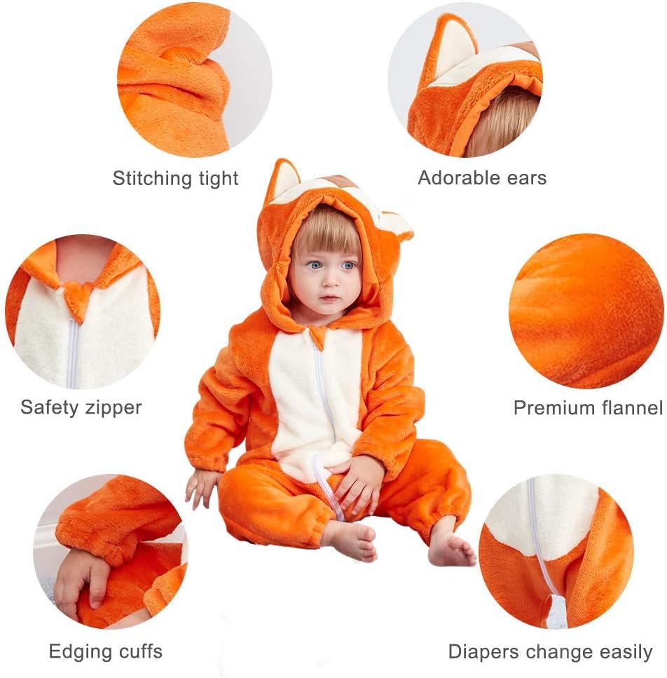 MICHLEY Baby Animal Costume Flannel Hooded Romper
