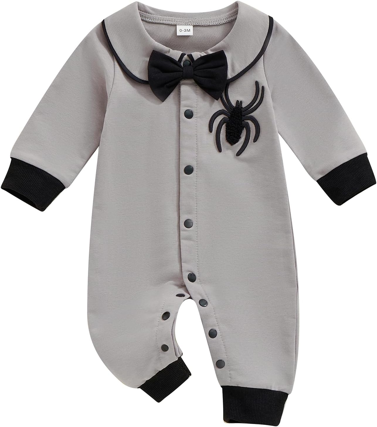 Lamuusaa Baby Boy Halloween Romper Jumpsuit with Bowtie and Spider Embroidery 0-18M