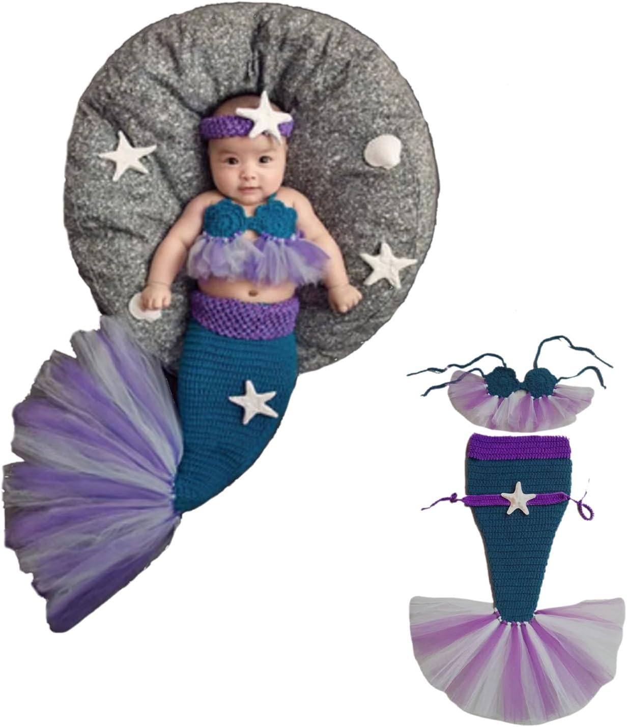 KLEYAO Newborn Baby Photography Props Mermaid Set