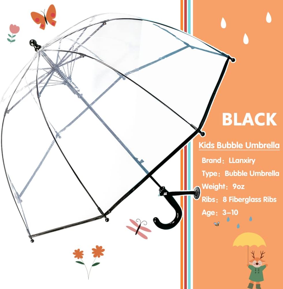 LLanxiry Kids Clear Bubble Umbrella Automatic Open Lightweight