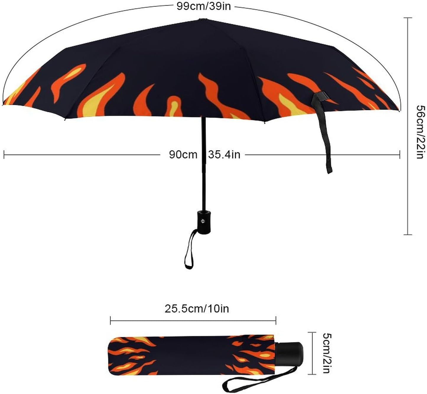NAWFIVE Circle Fire Flame Pattern Travel Umbrella