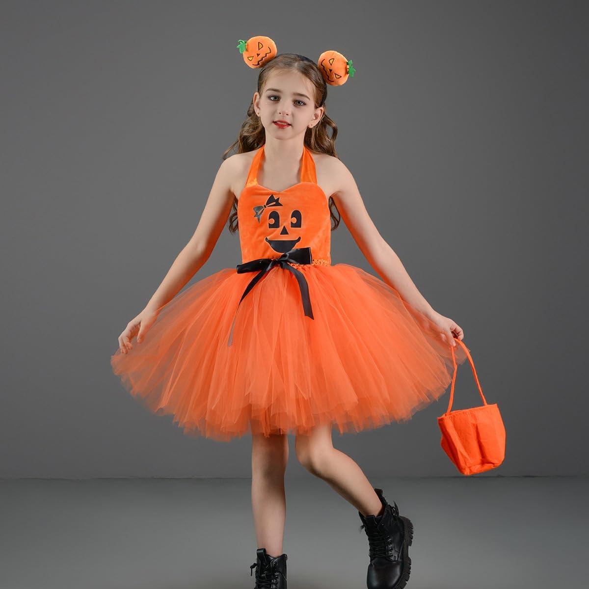 FYMNSI Kids Girls Halloween Pumpkin Tutu Dress 3PCS Set