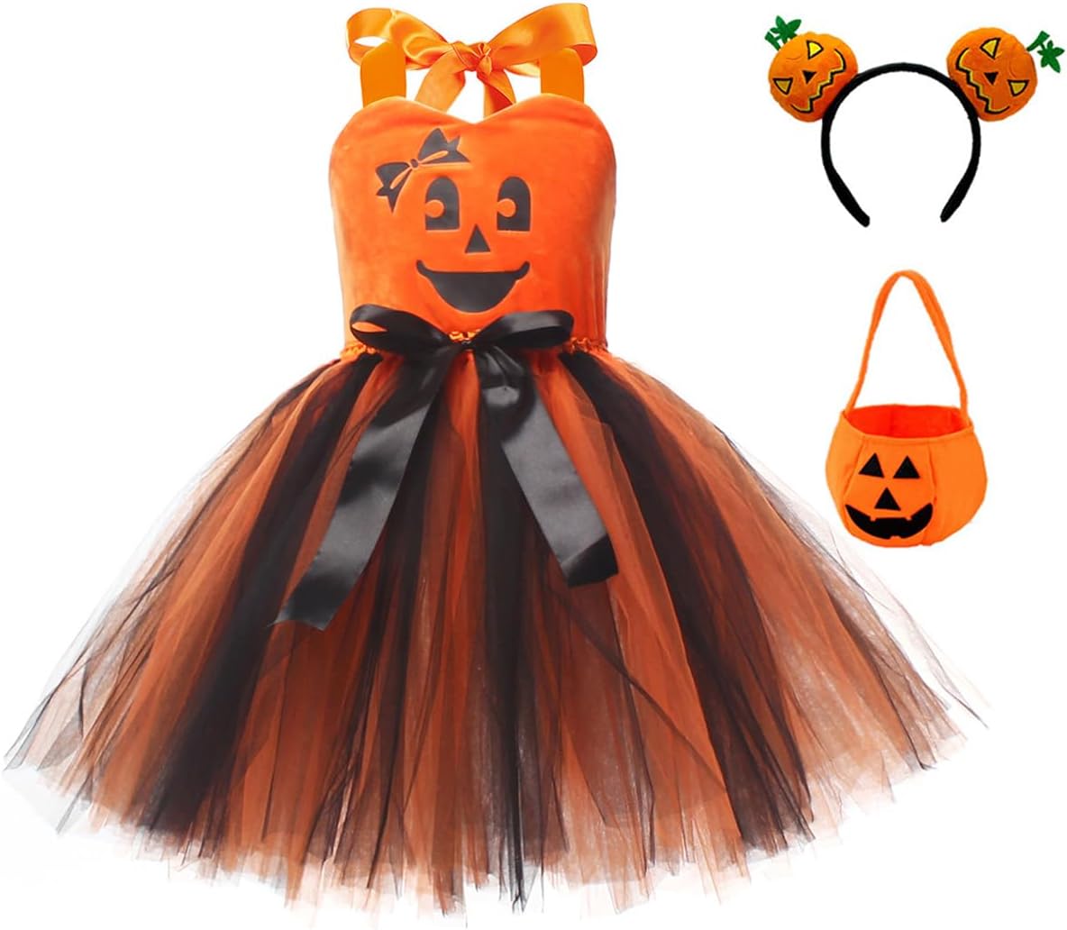 FYMNSI 3PCS Kids Halloween Pumpkin Tutu Dress Set