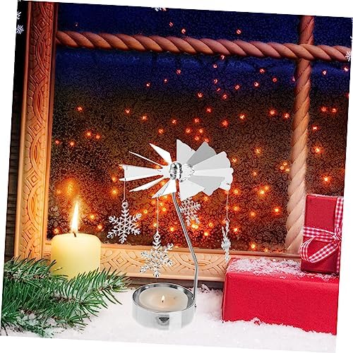 3Pcs Metal Carousel Candle Holder with Deer and Snowflake Decor