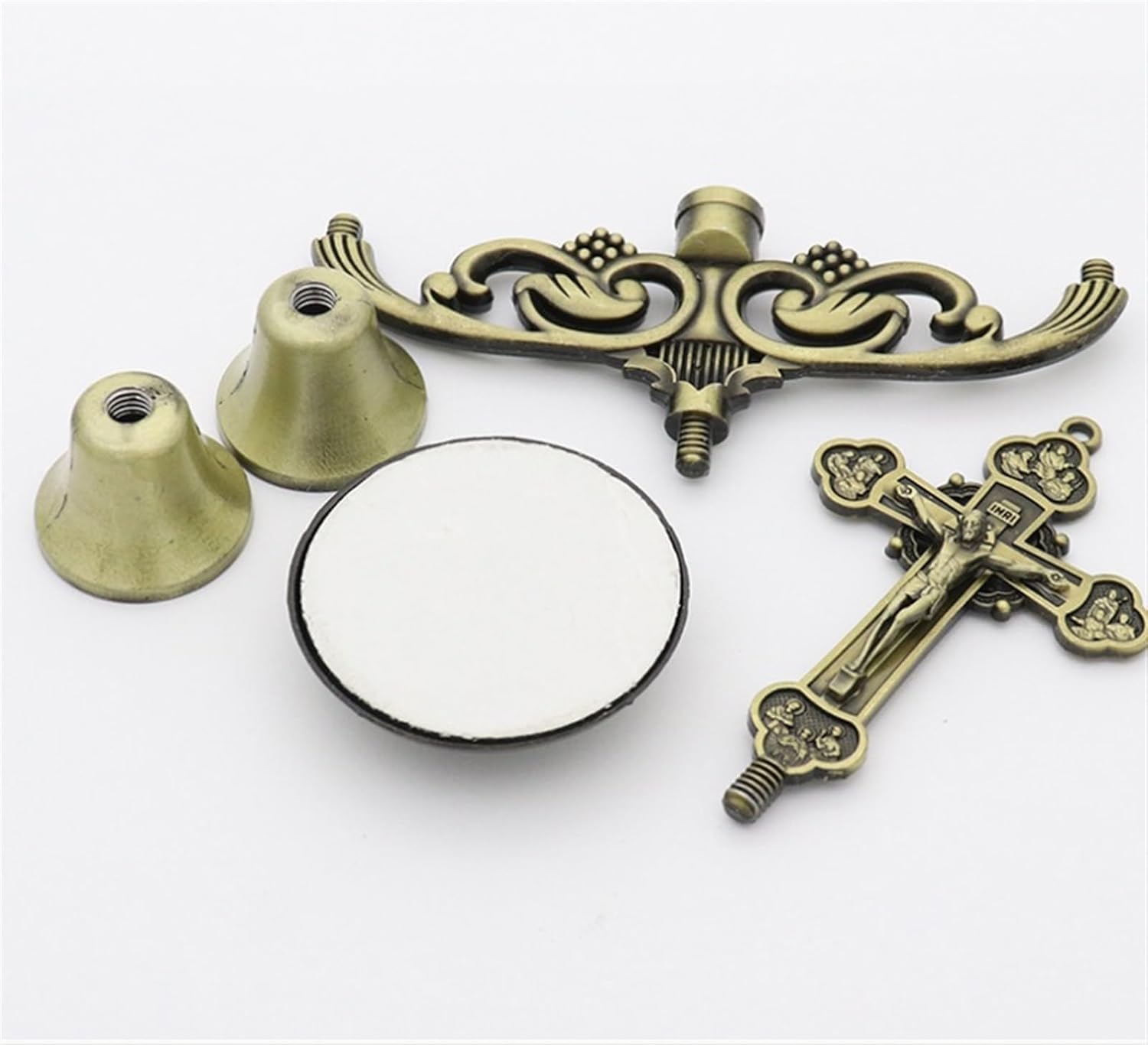 3 Arm Candlestick Holder with Crucifix Design Bronze 13x12cm