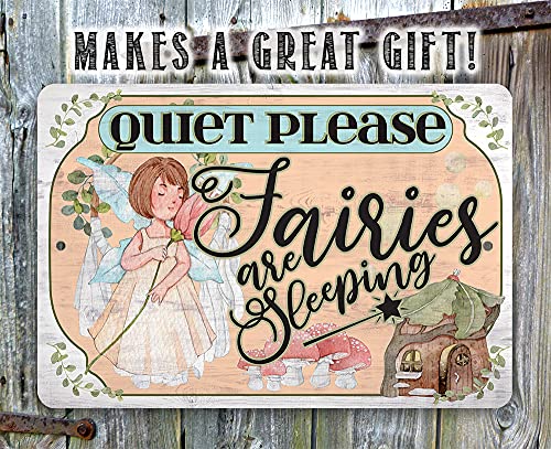Quiet Please Fairies - 8x12 Wooden Look Metal Sign