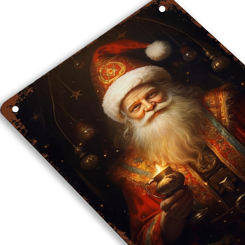 Santa Claus Candle Metal Tin Wall Sign 8x12 Inch