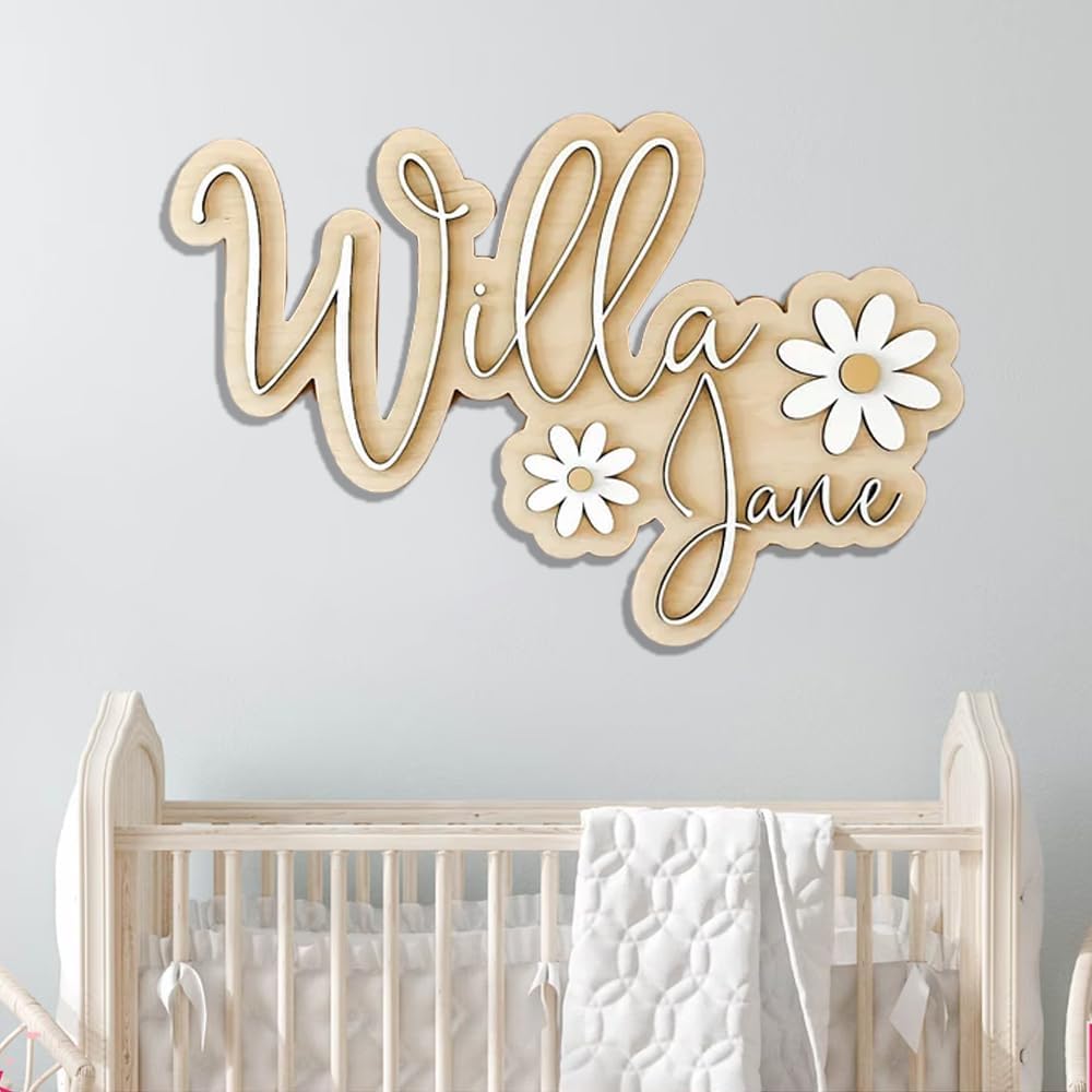 Personalized Wooden Nursery Name Sign with Baby Info