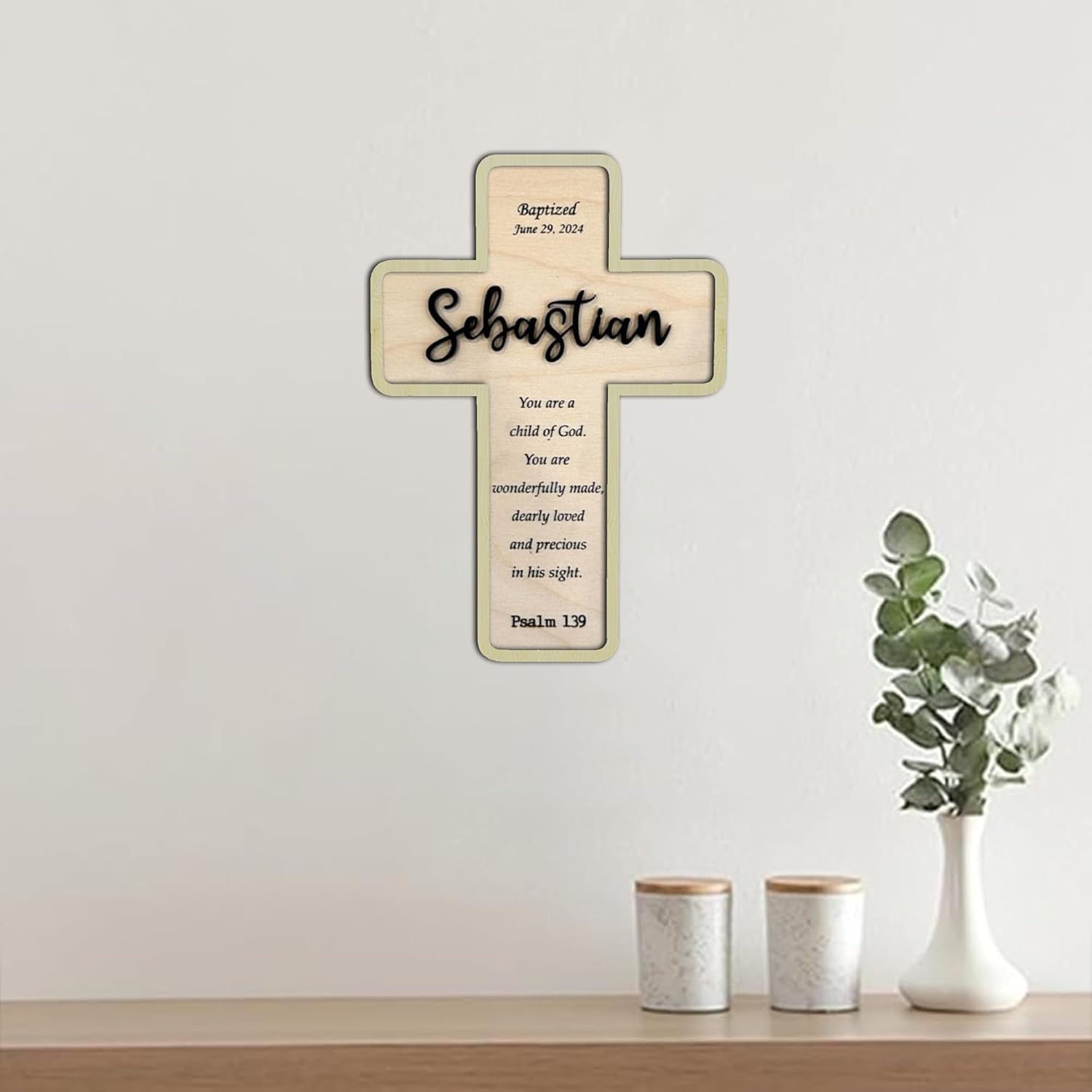 Personalized Baptism Cross Wooden Sign A6
