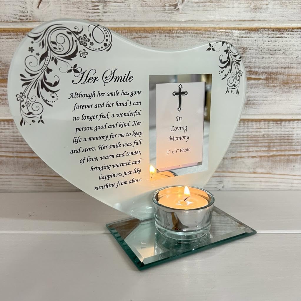 Thorness Her Smile Memorial Plaque with Candle and Photo Holder 1