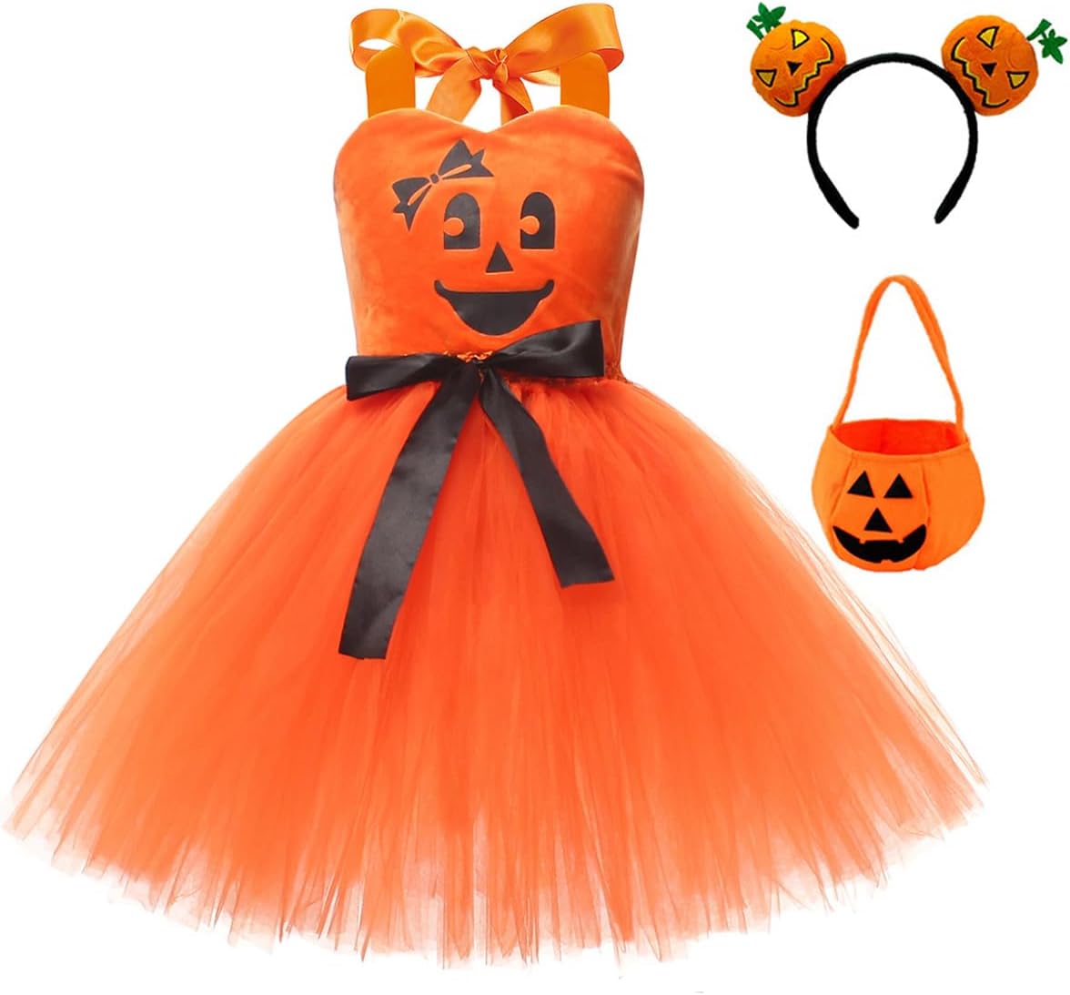 FYMNSI Kids Girls Halloween Pumpkin Tutu Dress 3PCS Set