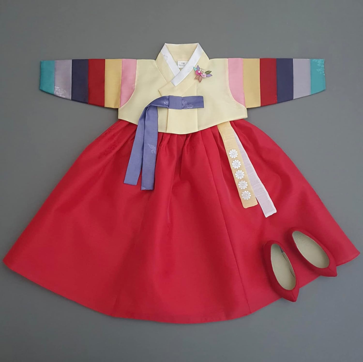 Korean Baby Girl Hanbok with Ivory Pink Floral Brooch