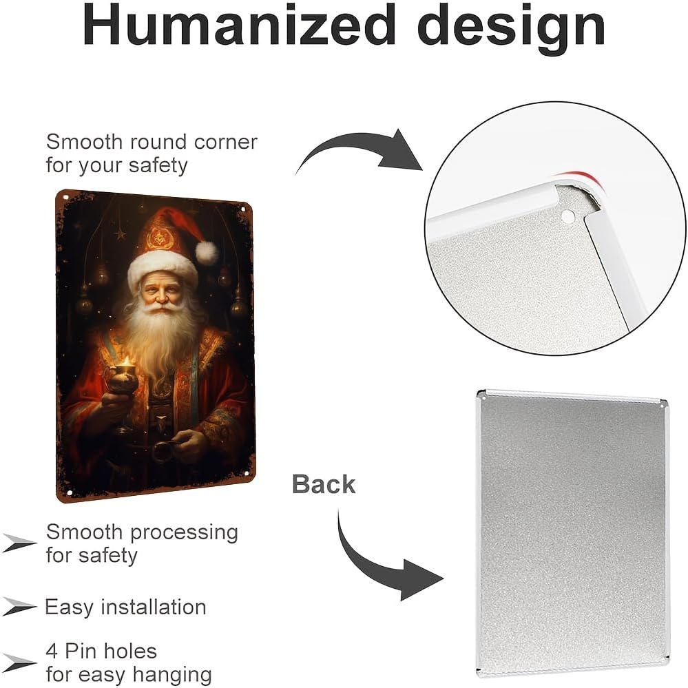 Santa Claus Candle Metal Tin Wall Sign 8x12 Inch