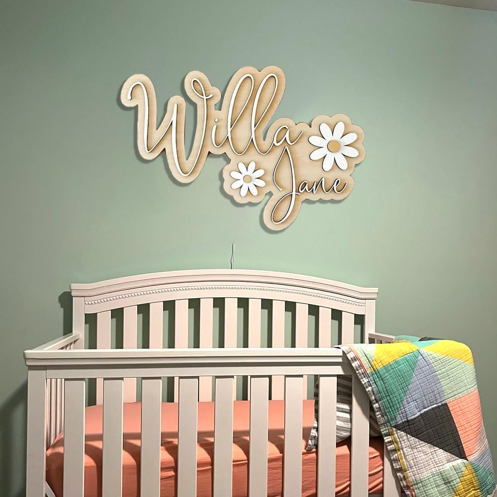 Personalized Wooden Nursery Name Sign with Baby Info