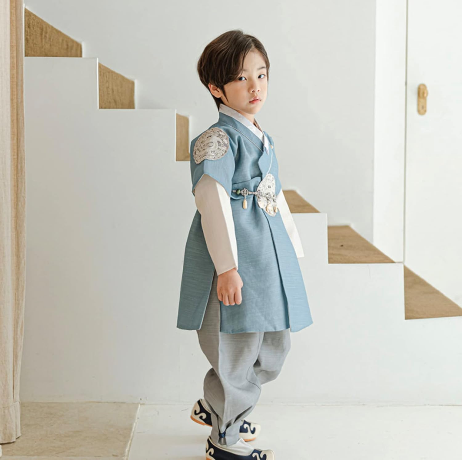 Korean Light Blue Baby Hanbok for 100days10yo