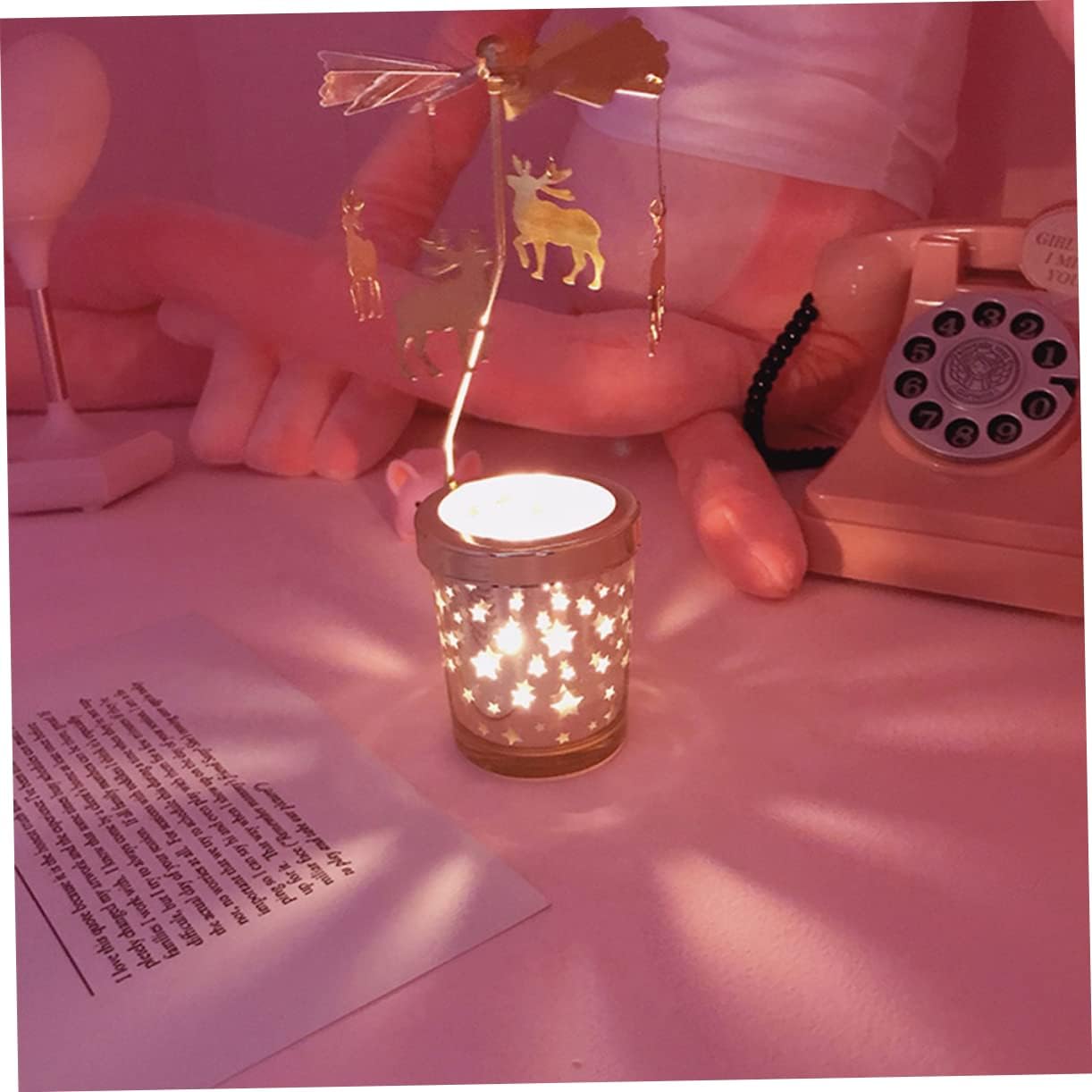 Rotating Candle Holder with Gold Spinning Deer