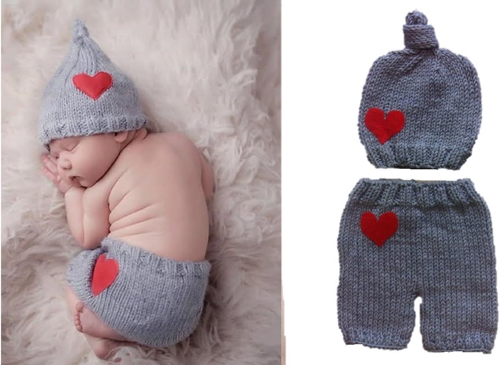 Matissa Baby Valentine Crochet Costume Hat Outfit Red Grey