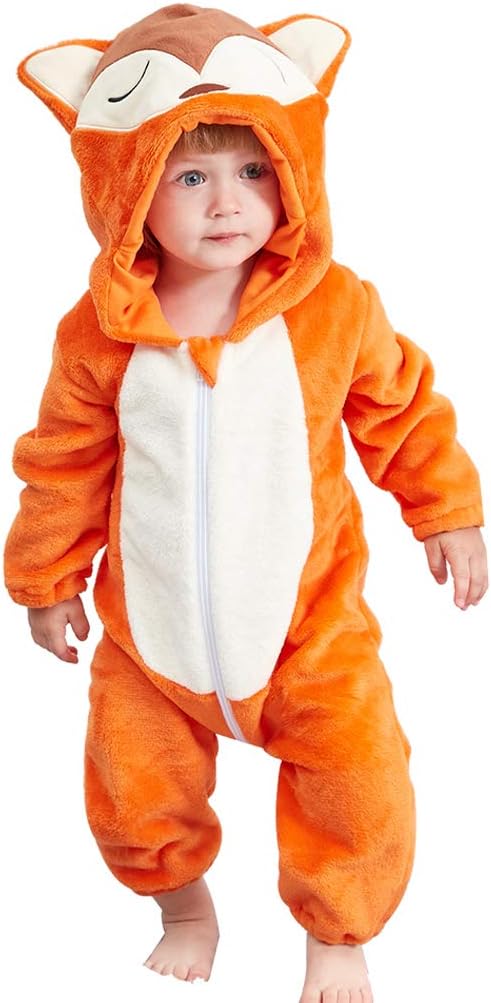MICHLEY Baby Animal Costume Flannel Hooded Romper