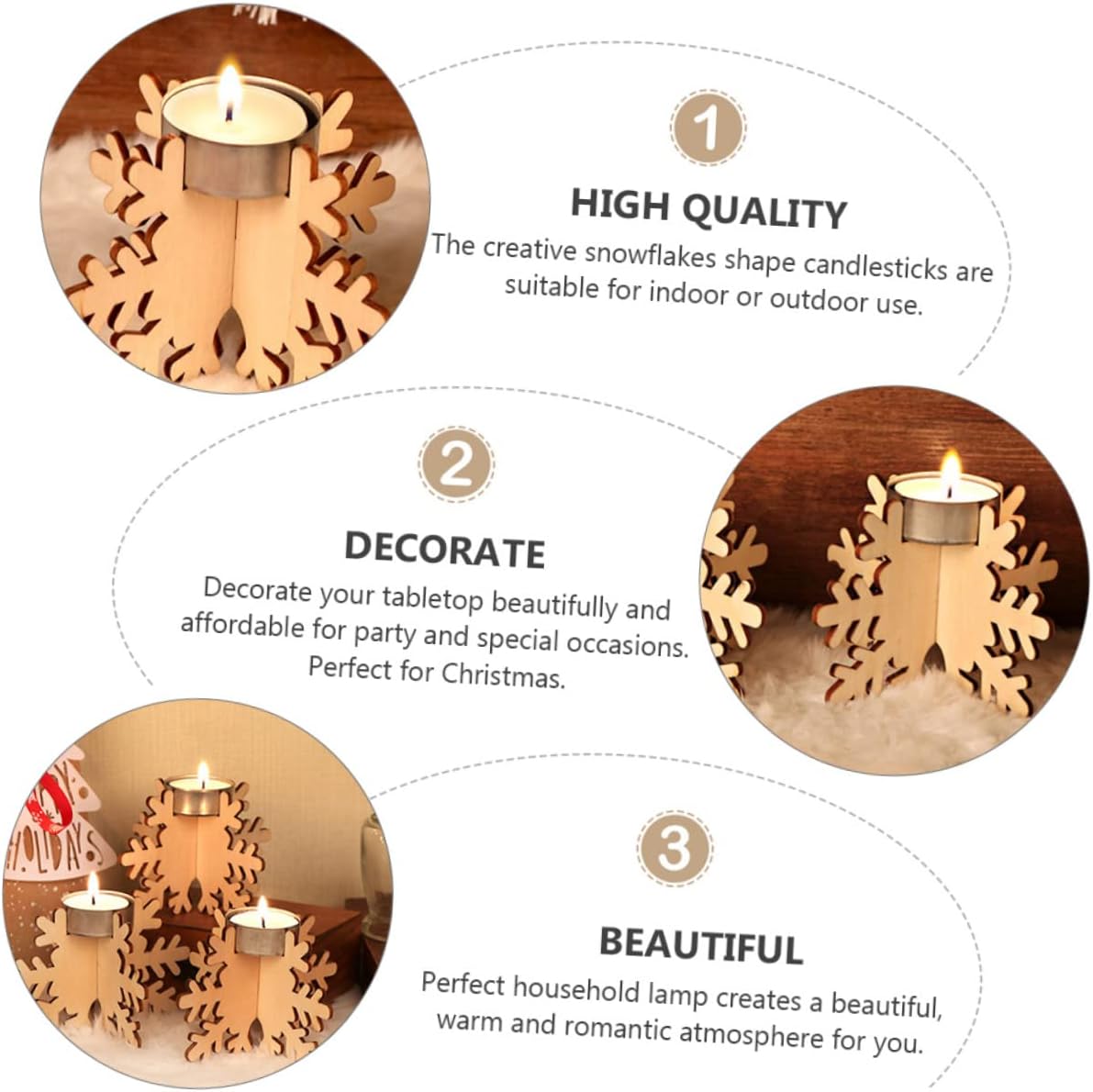 CIMAXIC Christmas Snowflake Candle Holders 6PCS Wooden Tea Light Stands