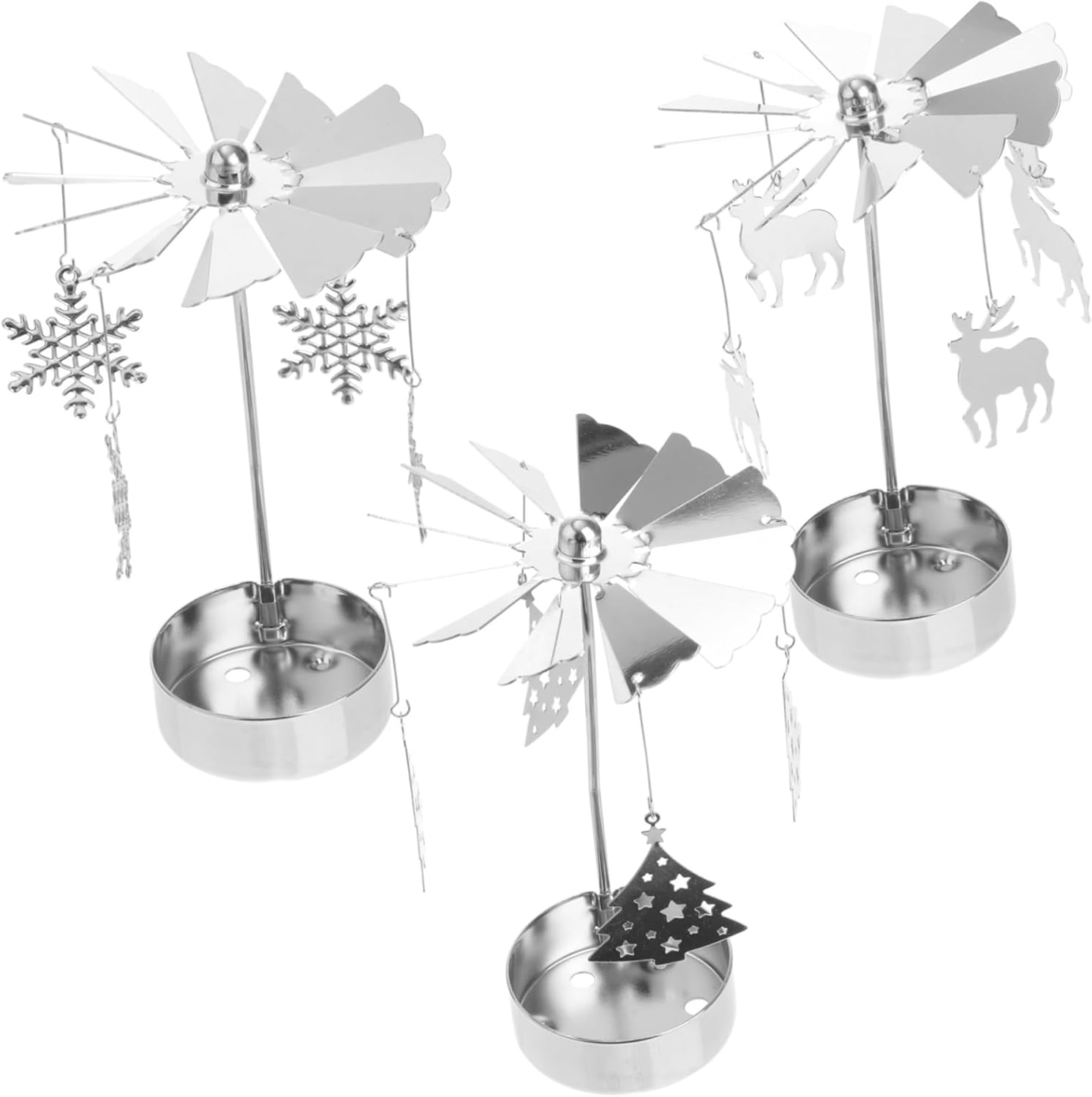 3Pcs Metal Carousel Candle Holder with Deer and Snowflake Decor