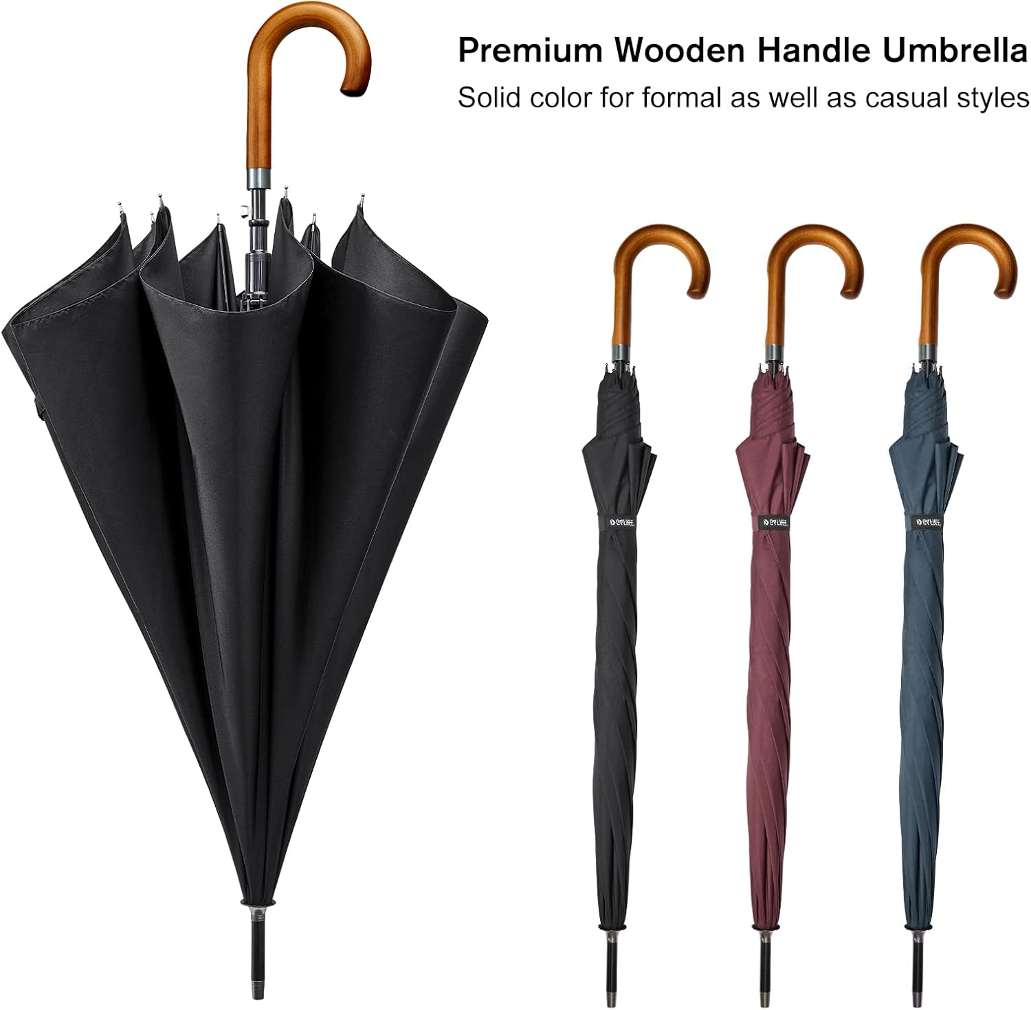 G4Free 54 Inch Windproof Stick Umbrella with Wooden Handle