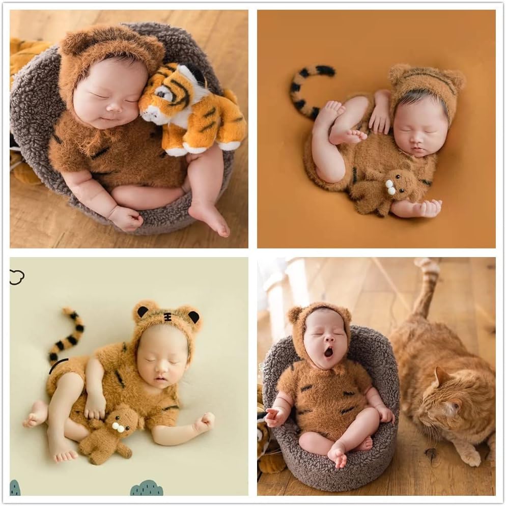 Vemonllas Newborn Photo Props Girl Boy Tiger Hat Romper 1