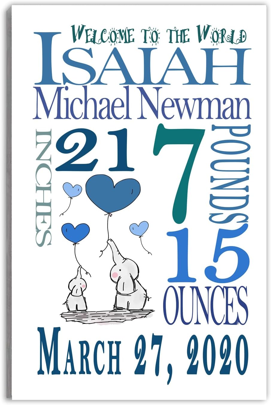 Personalized New Baby Boy Name Sign Birth Announcement Wall Decor