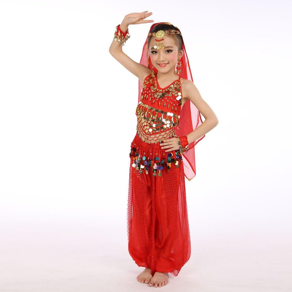 Handmade Girl Belly Dance Costume Crop Top with Sleeves for Kids