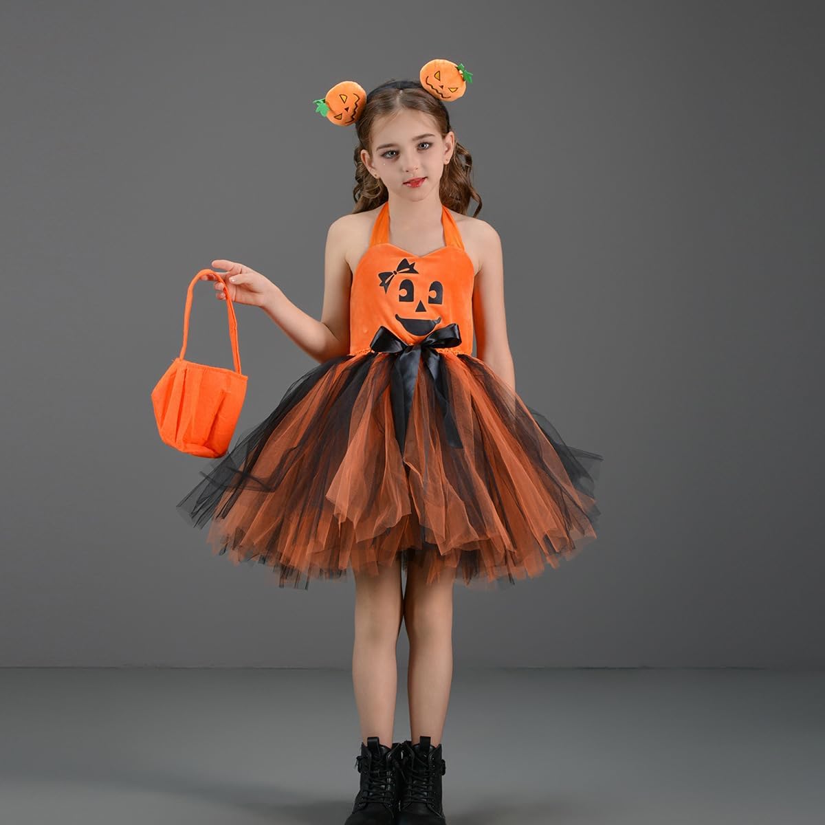 FYMNSI 3PCS Kids Halloween Pumpkin Tutu Dress Set