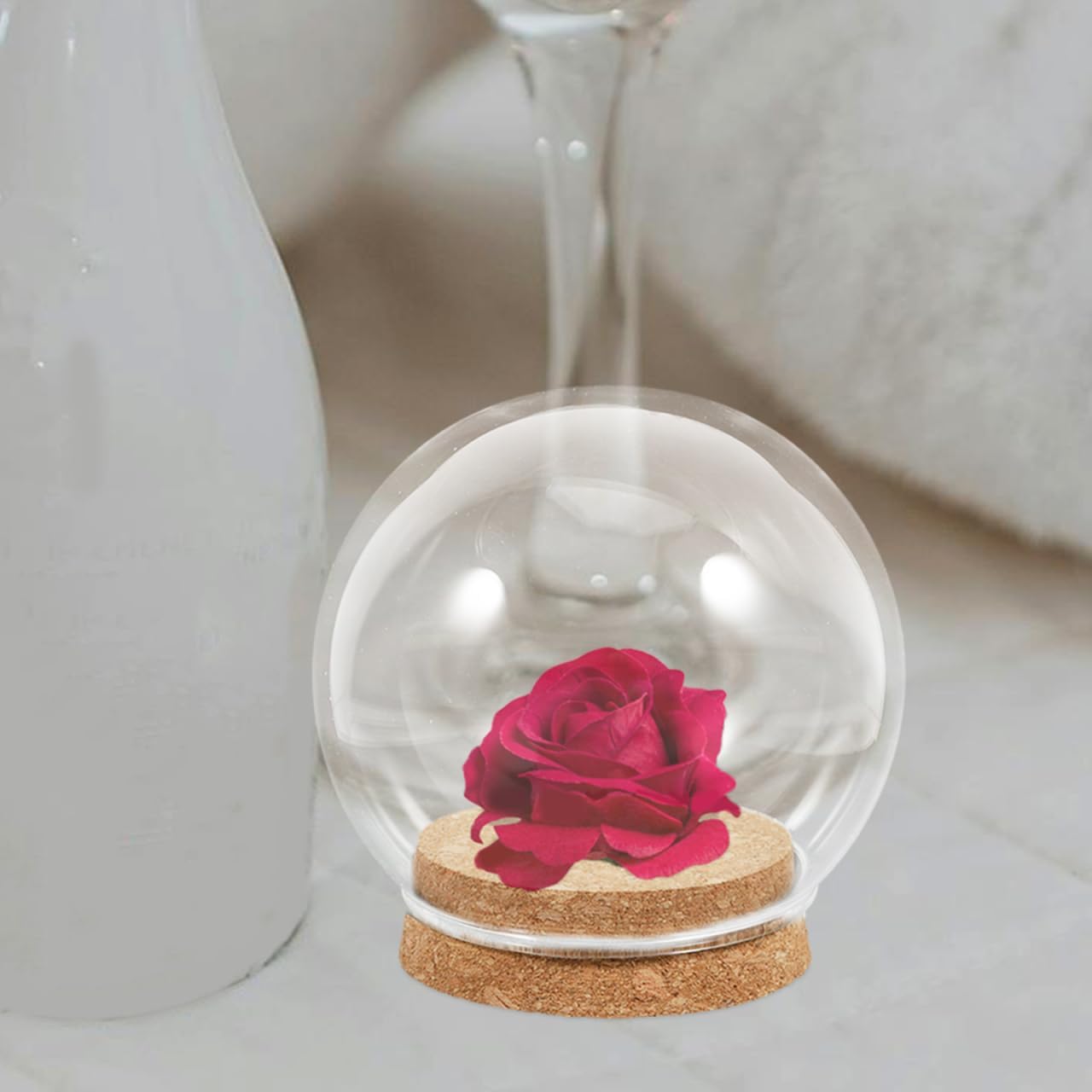 5pcs Clear Glass Cloche Dome with Wooden Base for Collectibles