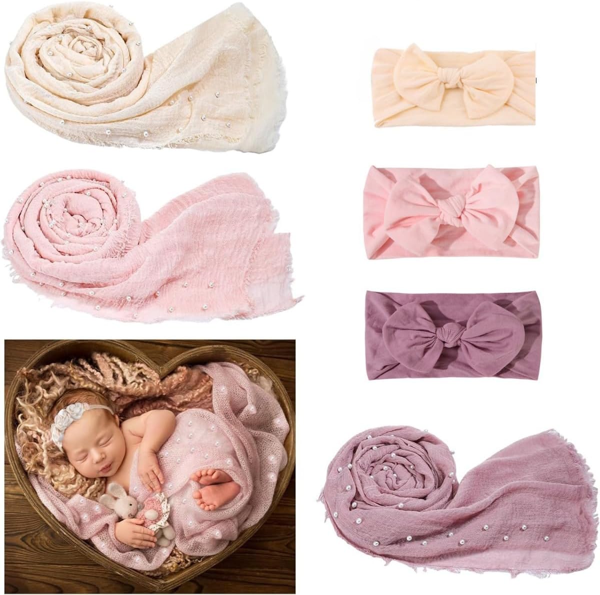 Vomdrok Newborn Baby Blanket Wrap Set 6 Pcs